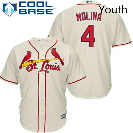 Youth Majestic St Louis Cardinals 4 Yadier Molina Authentic Cream Alternate Cool Base MLB Jersey